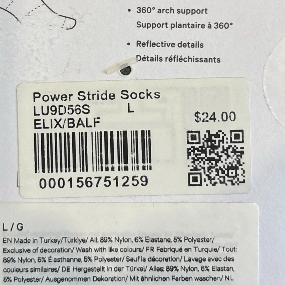 NWT Lululemon Power Stride Socks Size Large In Elixir/Bay Leaf 1 Pair